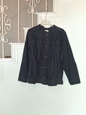 Denim&Co Black Crew-Neck Denim Jacket